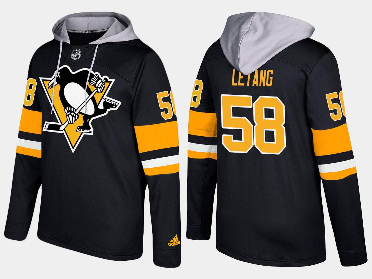 Men NHL Pittsburgh penguins #58 kris letang black hoodie->pittsburgh penguins->NHL Jersey